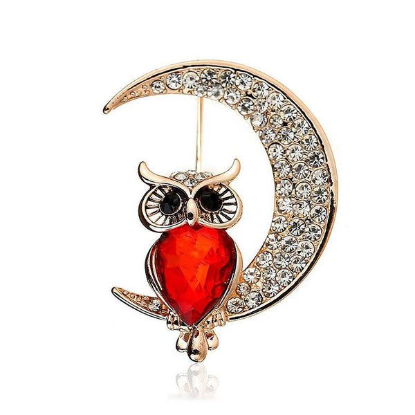 Fashion Lucky Owl Moon Pattern Rhinestone Decor Brooch