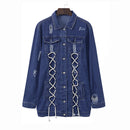 Creative Lace-up Design Young Women Casual Medium Length Denim Jacket