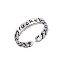 Fashion Women Vintage Pattern Letters Carved Design Silver Ring