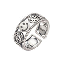 Hollow Smiling Face Star Design Women Vintage S925 Silver Ring