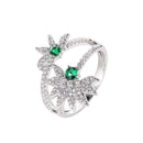 Fresh Style Flower Pattern Double Lines Zircon Ring