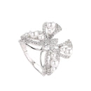 Fashion Good Quality Zircon Pearl Decor Hollow Butterfly Brass Ring