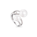 New Fashion Elegant Women Pearl Decor Double Lines Brass Zircon Ring