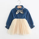 New Arrival Girls Long Sleeves Patchwork Denim Tutu Dress