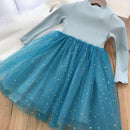 Fresh Style Girls Long Sleeves Patchwork Shine Star Pattern Dress