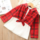 Girls 2 Pcs Set Hot Sale Plaid Print Blouse And White Dress