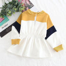 Girls Color Blocking Standing Collar Long Sleeves Dress