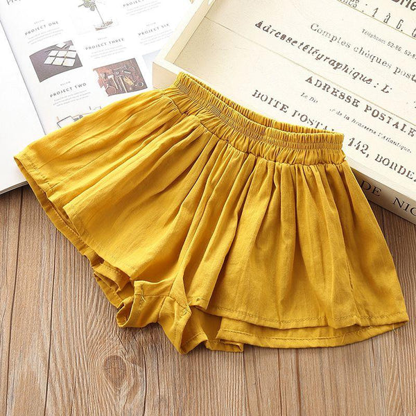 Girls Solid Color Casual Ruffle Shorts