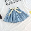 Girls Bowknot Design Denim Shorts