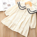 Cute Girls Peter Pan Collar Long Sleeves Button Dress