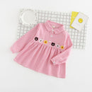 Girl Cartoon Animals Stripes Print Long Sleeves Button Dress