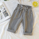 Girls Plaid Print Bowknot Design Loose Pants