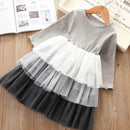 Girls Color Blocking Long Sleeves Patchwork Tutu Dress