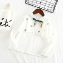 Fresh Girls White Long Sleeves Patchwork Bowknot Blouses