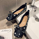 Autumn Women Polka Dot Printed Bowknot Decor Square-toe Flat Shoes