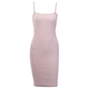 Fashion Simple Pink Color Rib-knit Pattern Metal Chain Strap Bodycon Dress