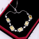 Fashion Geometric Square Pattern Zircon Decor Women Brass Chain Adjustable Bracelet