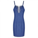 Women Sexy Hollow Lace-up Design Casual Mini Denim Strap Dress