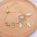 Women Exquisite Good Quality Golden Plated Brass Dream Catcher Pattern Bracelet