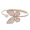 Women Good Quality Brass Hollow Butterfly Pearl Decor Zircon Bangle