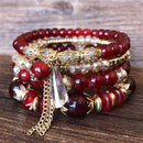 Women Bohemia Style Multilayer Crystal Beaded Bracelets Set