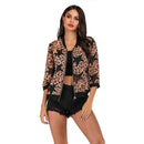 Women Casual Zipper Pattern Unique Star Leopard Print Chiffon Jacket