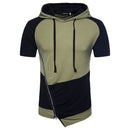 Fashion Men Color Blocking Irregular Zipper Design Hooded Tops