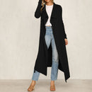Elegant Women Plain Color Over-Length Casual Lapel Collar Windbreaker Coat