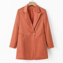 Casual Two Buttons Decor Women Plain Color Lapel Collar Blazer