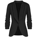 Casual Plain Color One Button Lapel Collar Pleated Design Blazer