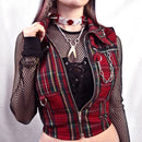 Classic Plaid Print Lapel Sleeveless Punk Style Cropped Outerwear