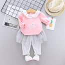 2 Pcs Baby Girl Swan Print Tees And Patchwork Pant