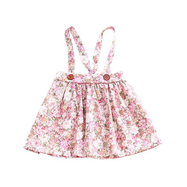 Fresh Style Baby Girls Floral Button Design Overall Skirts