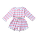 Baby Girl Pink Stripe Print Long Sleeve Tassel Design Romper