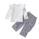 2 Pcs Set Baby Girl White T-shirt And Stripe Print Pant