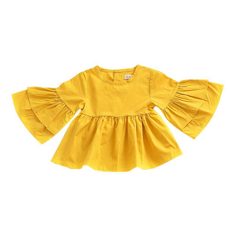 Cute Baby Girl Flare Sleeves Yellow Tops