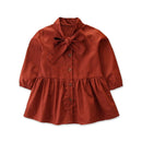 Lovely Girl Pure Color Button Design Long Sleeves Dress