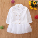 Modern Girl Pure Color Double-breasted Design Lapel Tutu Dress