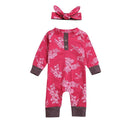 2 Pcs Set Baby Infant Toddler Girl Cotton Flower Print Long Sleeves Jumpsuit And Headband