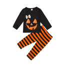 2 Pcs Set Baby Infant Toddler Cotton Funny Face Print T-shirts And Stripes Pants