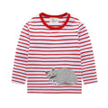 Girl Cotton Red Stripes Animals Print Long Sleeves T-shirts