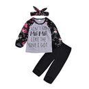 3 Pcs Set Baby Girl Letter Print Patchwork Tops And Pants With Headband