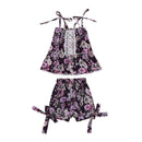 Ethnic Style 2 Pcs Set Girl Floral Print Spaghetti Strap Tops And Shorts