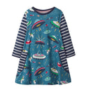 Girl Cotton Fancy UFO Print Patchwork Dress