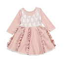 Lovely Girl Lace Ruffle Design Long Sleeves Pink Dress