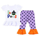 2 Pcs Halloween Girl Cartoon Letter Print Short Sleeves T-shirts And Flare Pants