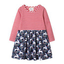 Girl Cotton Patchwork Stripe Unicorn Print Long Sleeves Dress