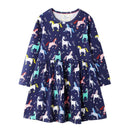 Fresh Style Girl Cotton Unicorn Print Long Sleeves Dress