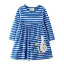 Cute Girl Round Neck Duck Pattern Long Sleeves Dress