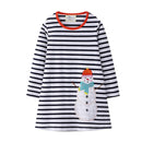 Casual Girl Cotton Snowman Pattern Long Sleeves Dress
